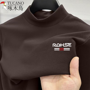 上衣 长袖 啄木鸟秋冬男士 半高领休闲打底T恤加绒宽松显瘦百搭大码