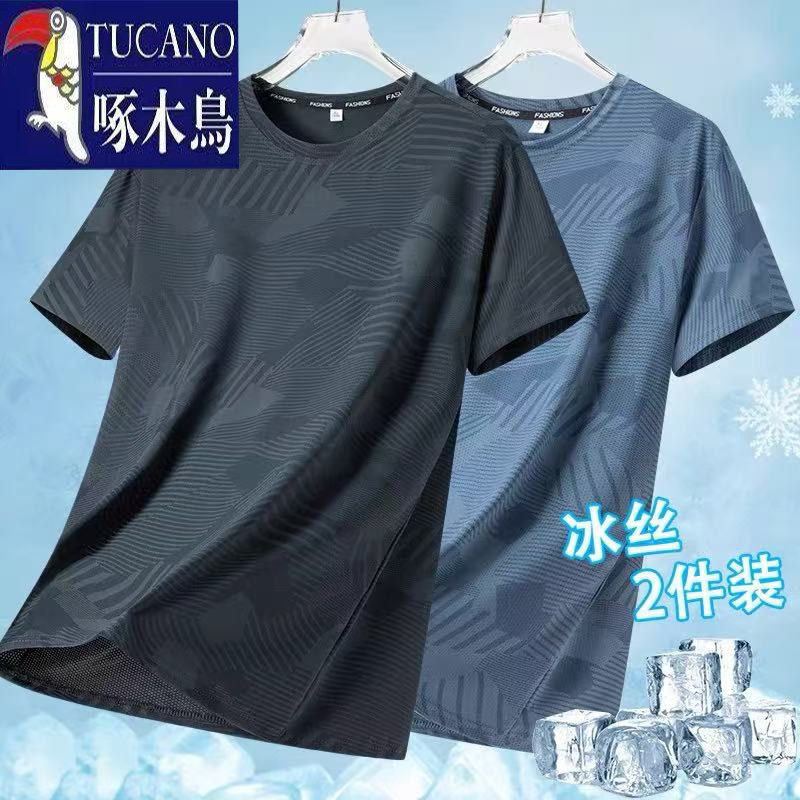 啄木鸟冰丝速干青年薄款T恤衫男士夏季新款网眼透气休闲短袖上衣