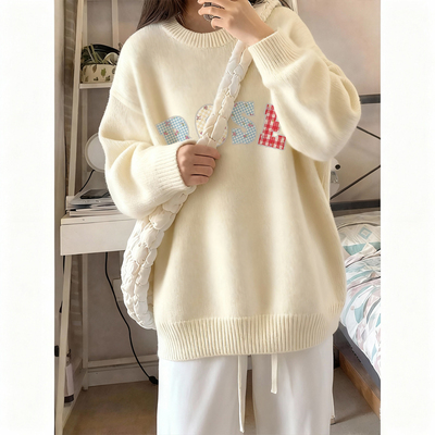 高质量温柔风穿搭奶fufu软糯大码宽松秋冬外穿印花针织毛衣女