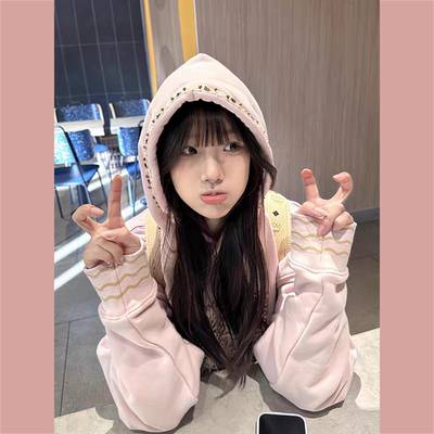 新秋冬纯棉华棉复合牛奶丝320g银狐绒420g原版刺绣连帽外套卫衣女