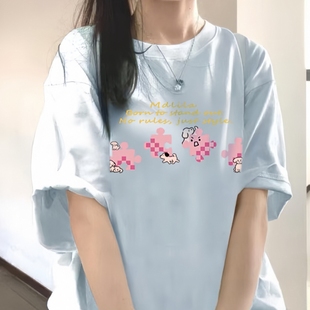 t恤上衣女 高品质纯棉200克精梳紧密100%棉直播同品前印花宽松短袖