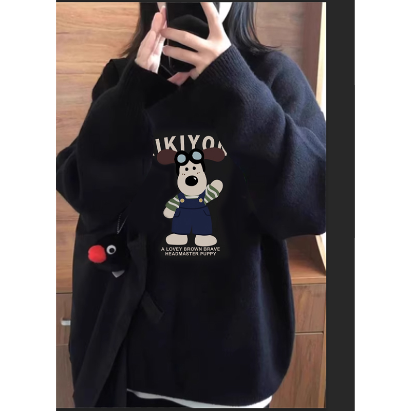 高质量温柔风穿搭奶fufu软糯大码宽松秋冬外穿印花针织毛衣女