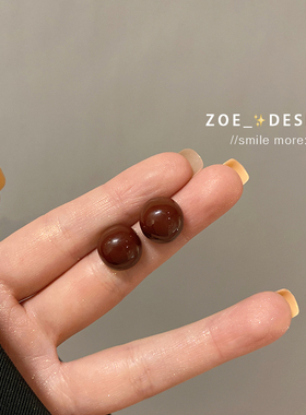 复古红色珐琅豆豆耳钉法式春季高级感简约耳环925银针港风耳饰女