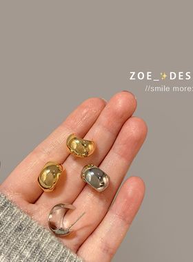 高级感冷淡风C型金属耳环女金色925纯银针耳钉简约小众轻奢耳饰潮