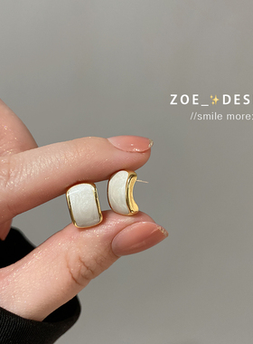 法式温柔C形珐琅釉耳环气质简约s925纯银针耳钉女高级感耳夹耳饰