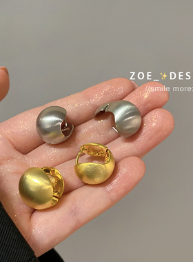 金属磨砂拉丝豆豆耳扣女新款复古高级感耳环轻奢耳钉质感圆球耳饰