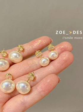 施家天然扁圆珍珠s925银针耳钉女轻奢高级感气质纯银耳环耳饰新款