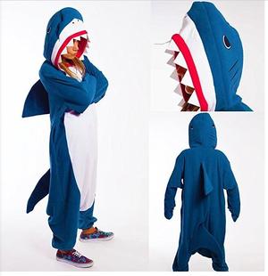 Onesie kigurumi 朴智旻鲨鱼卡通连体睡衣秋冬男女动物摇粒绒演出