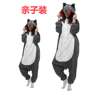 儿童大灰狼演出服坏坏狼红太郎连体睡衣男女学生家居童话演出服厚