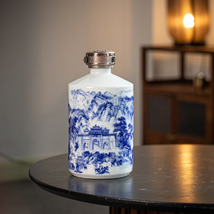 景德镇陶瓷酒坛酒瓶青花山水茅型瓶家用酒罐5斤10斤创意密封定制
