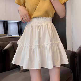 白色半身裙夏季2024新款高腰学院风遮胯气质A字休闲蓬蓬裙短裙子