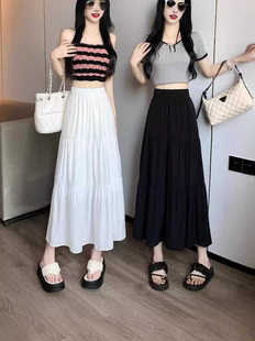 2024年春夏季白色蛋糕半身裙百搭女显瘦a字气质纯色休闲长款裙子