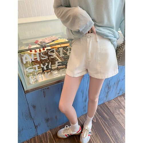 白色休闲直筒牛仔短裤女
