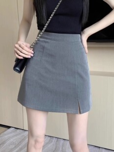 半身裙女秋季2024新款显瘦开叉不规则包臀裙高腰a字黑色一步裙子