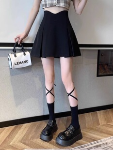 半身裙女夏季2024新款a字气质遮跨包臀短裙高腰显瘦黑色百褶裙子