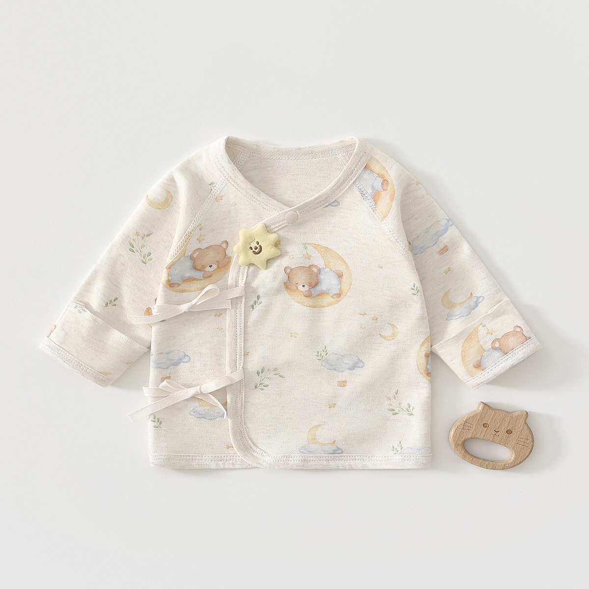 婴儿彩棉半背衣a类纯棉0-3月初生宝宝长袖贴身上衣新生儿衣服春秋