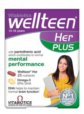 Vitabiotics Wellteen女孩加强维生素56粒/盒,共3盒,13-19岁 鱼油