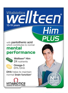 Vitabiotics Wellteen男孩加强维生素56粒/盒,共3盒,13-19岁 鱼油