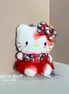 美版三丽鸥hello kitty 红色裙子kitty满印腮红上衣拉链款公仔