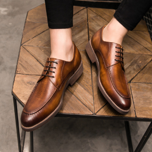 英伦风复古休闲软皮软底手工真皮透气潮流百搭男鞋 皮鞋 男商务正装