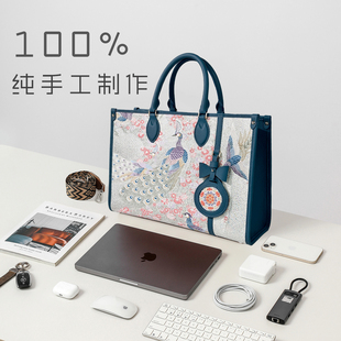 新款手工头层牛皮包包适用手提笔记本电脑包16寸女士高级感牛皮短途出差包外出高颜值通勤托特包大容量旅行包