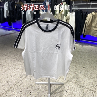 Adidas阿迪达斯女子纯棉圆领三条杠短袖运动休闲T恤衫JY7627 7628