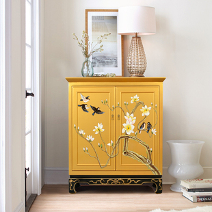 美式 柜门口法式 中国风实木柜客厅卧室中式 彩绘柜 复古玄关柜入户鞋