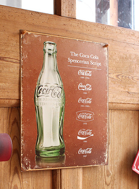 美国可口可乐复古经典铁皮海报Coca-coa标志的进化 红色美国原产