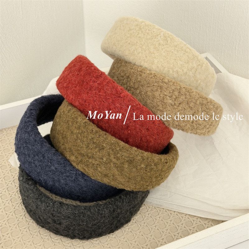 秋冬高级感纯色百搭羊羔毛发箍女复古时尚宽版头箍气质外出压发卡