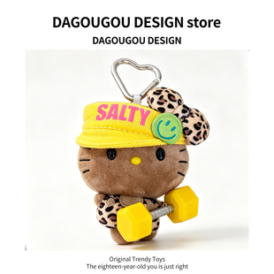黑皮撸铁豆豆眼kitty猫挂件小玩偶哈喽kt包包挂饰钥匙扣礼物女生