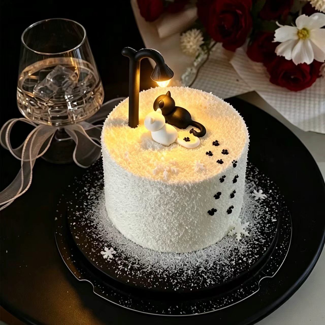 网红同款黑色猫猫蛋糕装饰摆件黑煤球蜡烛插件猫咪生日烘焙插件