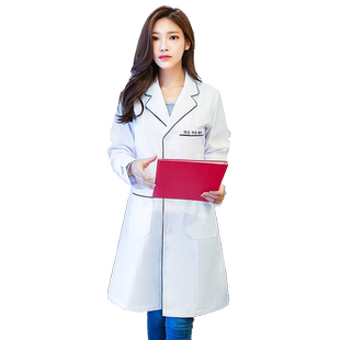 韩版白大褂长袖医生服女美容院纹绣皮肤管理冬装中袖美容师工作服