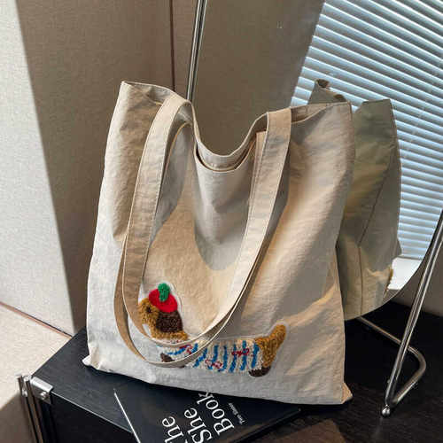 大容量可爱腊肠狗帆布单肩托特包