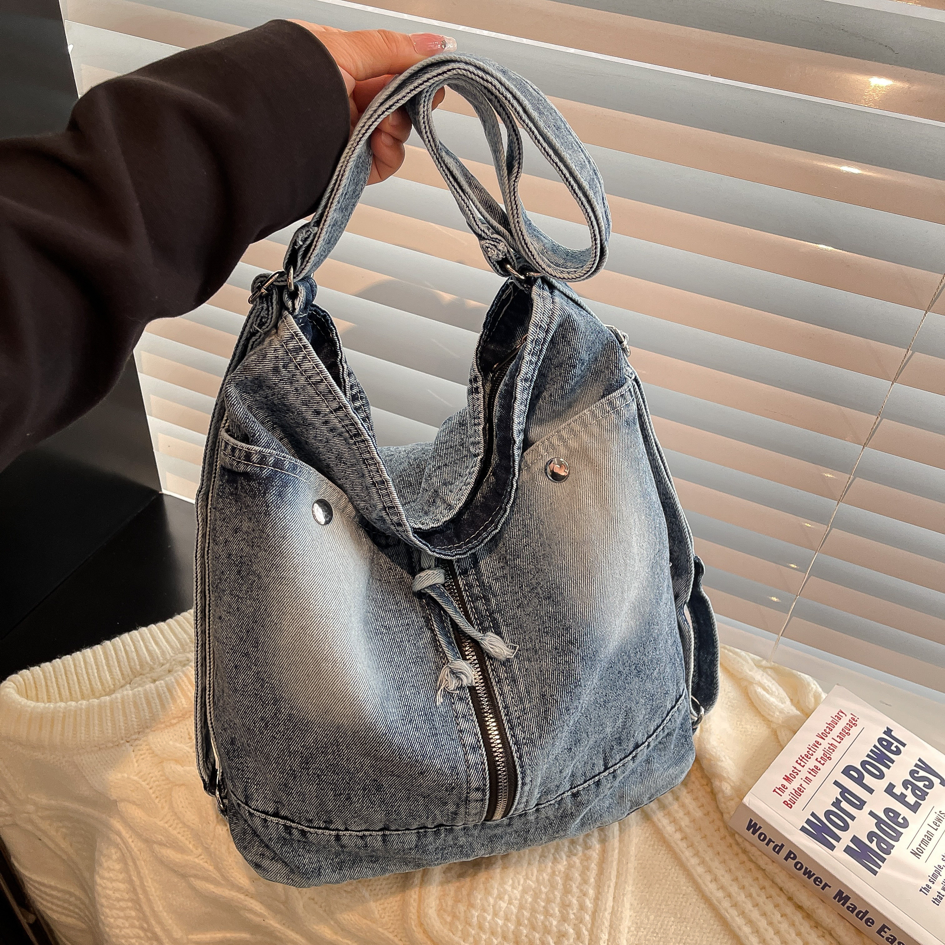 牛仔布复古托特包包女大容量单肩斜挎包时尚百搭休闲通勤双肩背包,箱包皮具/热销女包/男包,时尚帆布包,淘宝优惠券,粉丝福利购,淘宝优惠卷