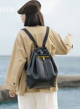 KAISER凯撒植鞣牛皮秋冬包包大容量双肩包女款旅行包背包真皮女包