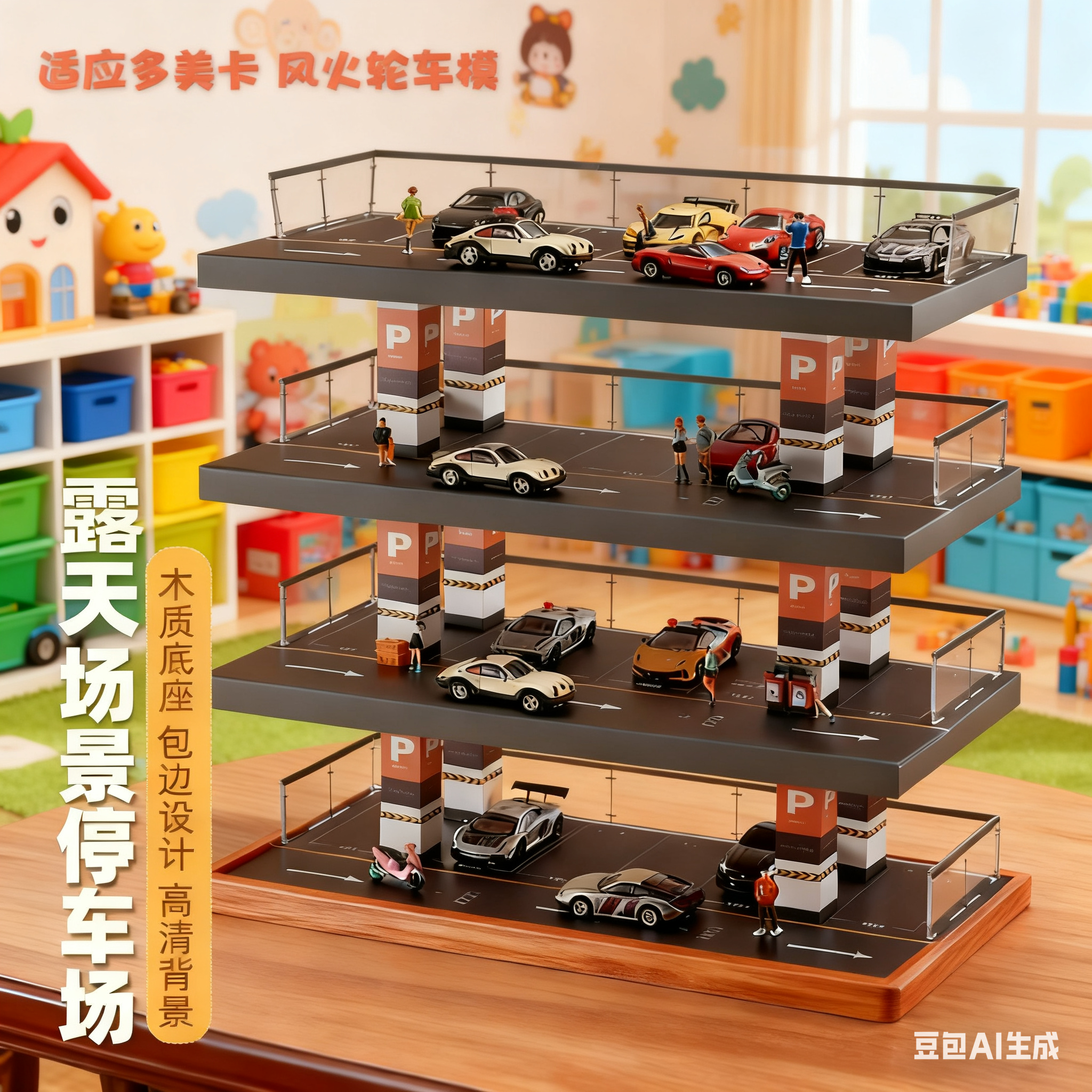 1/64收纳展示露天场景停车场模型