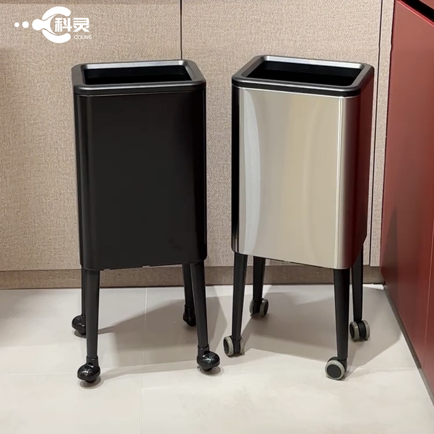 高个子免弯腰垃圾桶家用带轮