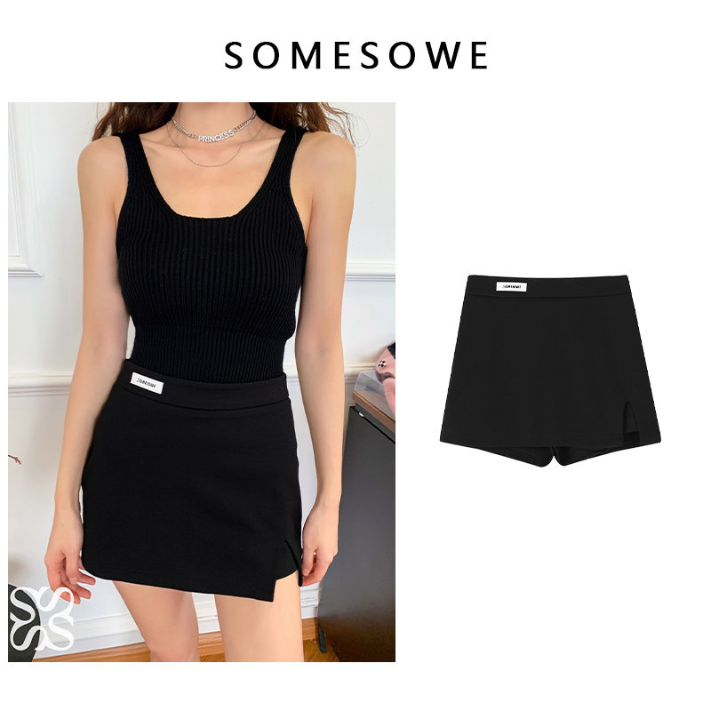 SOMESOWE开衩LOGO包臀裙裤女2022春夏新款小众设计感修身显瘦收腰