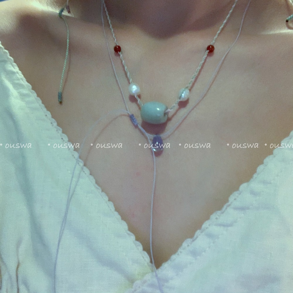 ouswa原创 -【悲怀】复古清新中式极简和田玉水滴编织锁骨链项链