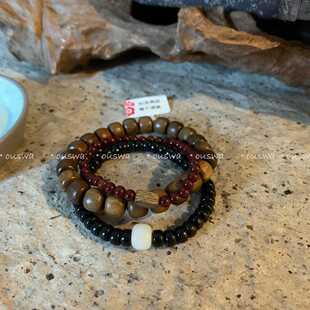 ouswa原创 摩挲素月，情侣侘寂ins极简百搭绿檀玛瑙叠戴手链手串