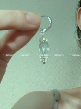 ouswa原创【翡冷翠】天然萤石白水晶绿檀木925纯银耳环耳扣耳饰品