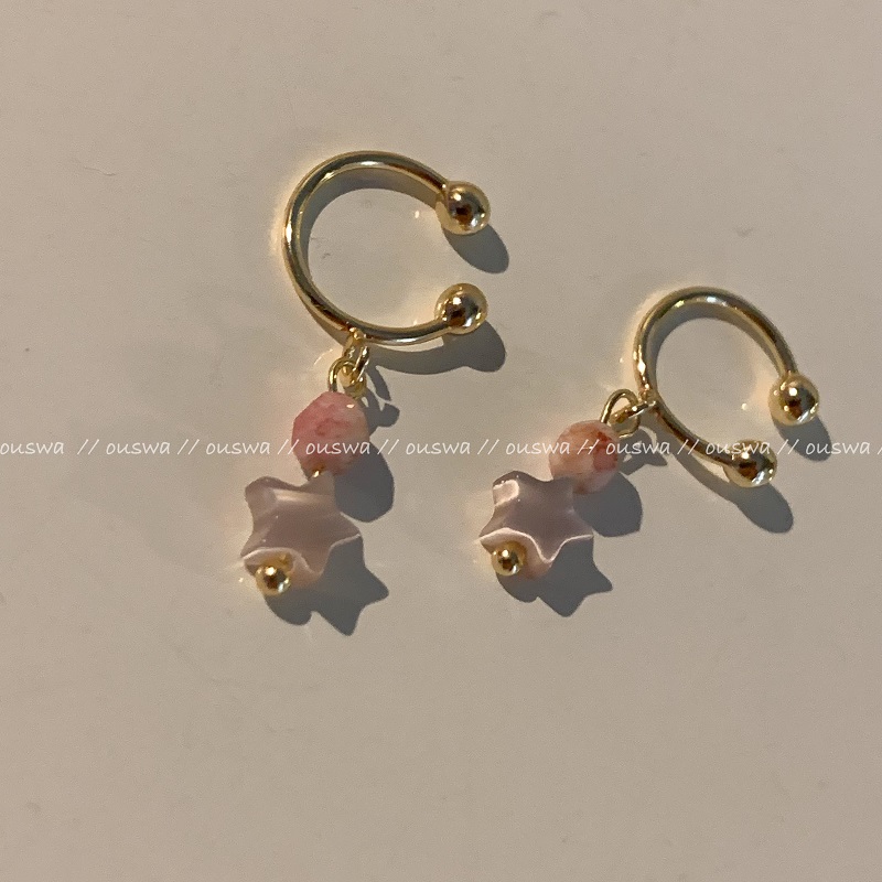 ouswa原创粉色贝壳琉璃耳骨夹