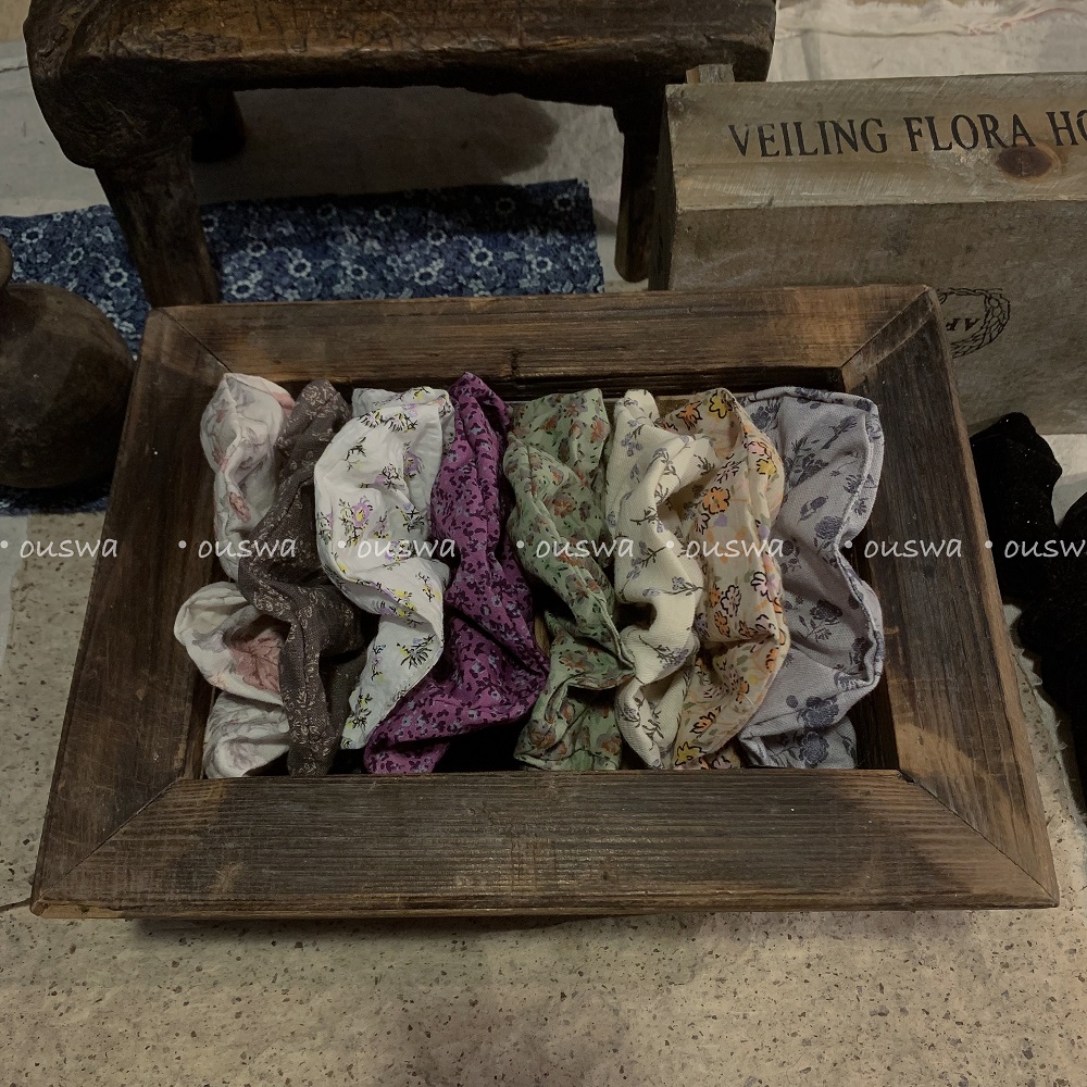 ouswa自制【寻野菜】vintage复古棉麻小碎花手工小众大肠发圈发饰