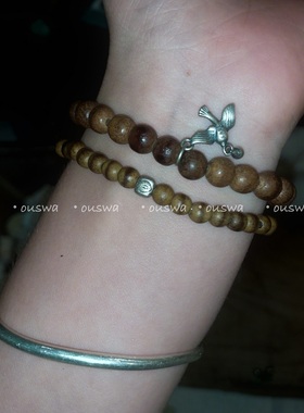 ouswa原创*【海鸟和鱼】一线沉香925纯银小众复古新中式手串手链