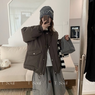 冬上新阔腿宽松百搭纯色夹棉手工订花休闲裤