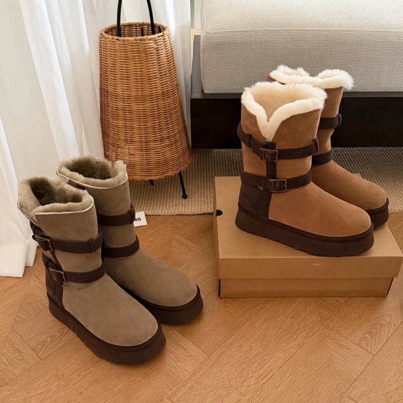 厚底撞色骑士中筒女款雪地靴