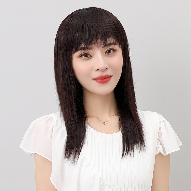 假发女长发夏季真发全真人发丝自然新款可齐斜浏海长直发全头套式