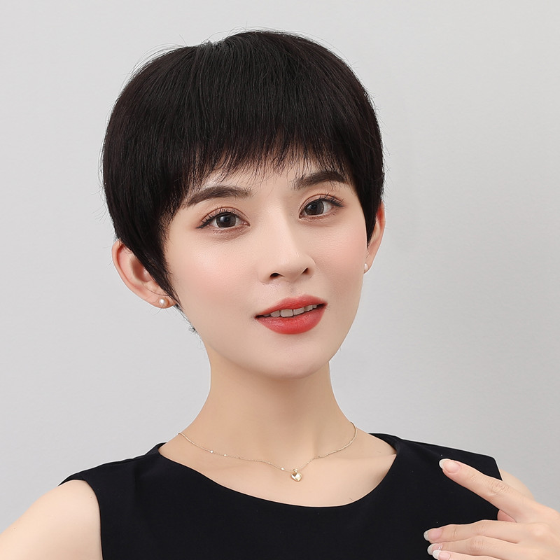 假发短发女真发假发套中老年女士全真人发丝妈妈全头套仿真发自然