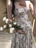 芷汀「花园巡游」油画少女法式 复古碎花吊带连衣裙显瘦气质长裙
