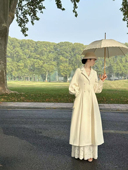 芷汀「留洋月光」赫本风白色毛呢伞裙收腰外套加厚羊毛大衣长款 冬